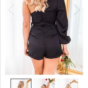 Pink Lily Black One Shoulder Cutout Romper